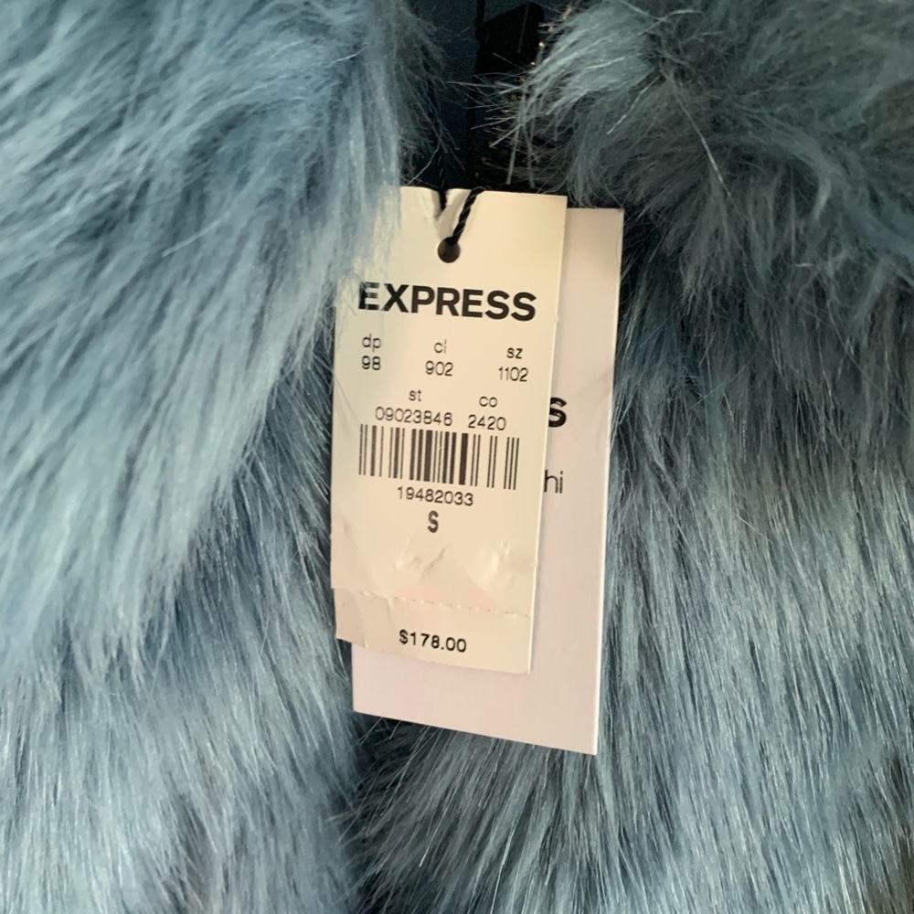 EXPRESS Negin Mirsalehi Blue Faux Fur Coat  NWT - Picture 5 of 5